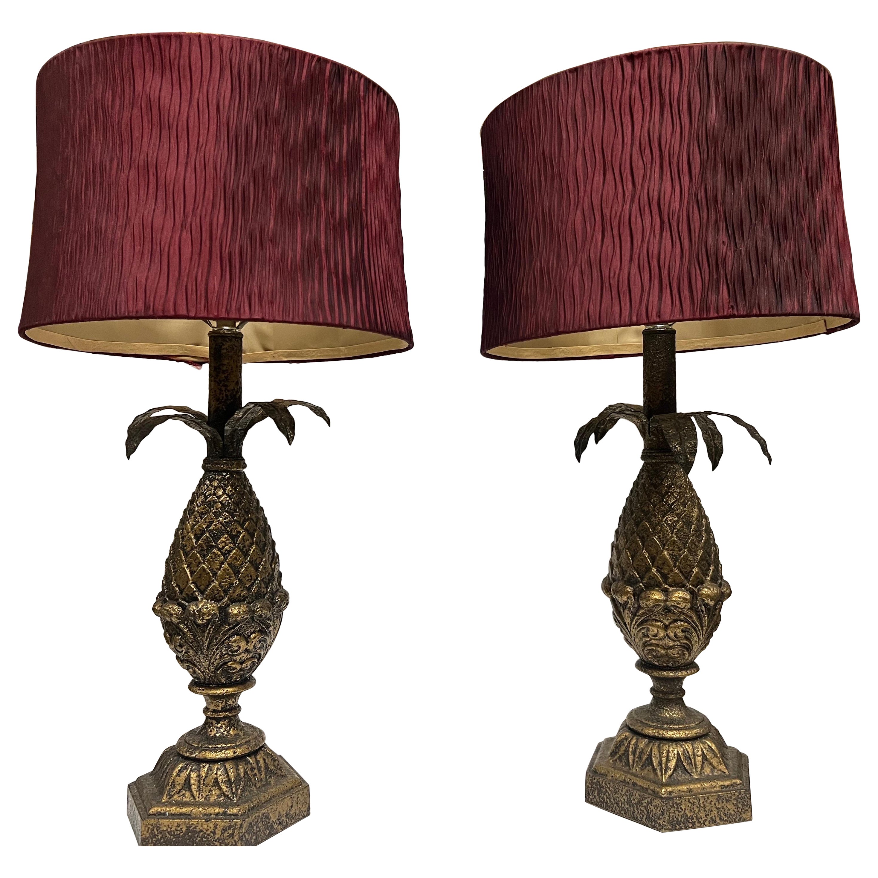 1970s Hollywood Regency Resin and Metal Pineapple Lamps