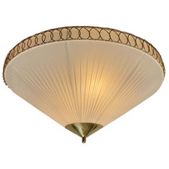 Finnish Design Flush Mount Model 1241 in Brass & Synthetic Textile, Valinte 1950