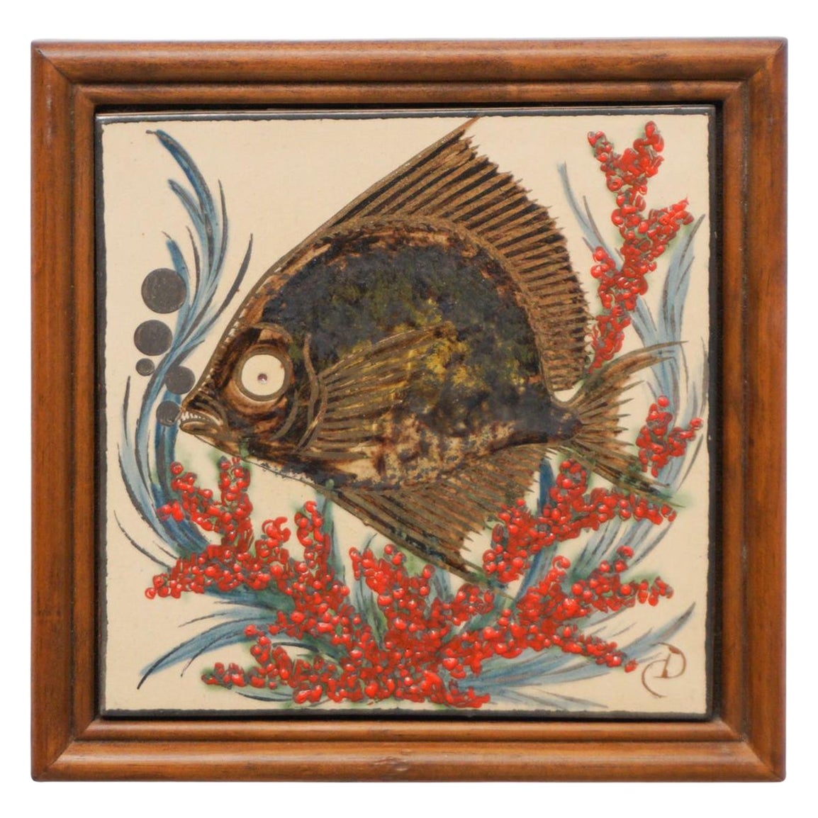 Diaz Costa Mid Century Modern Ceramic Hand Painted Artwork, circa 1960