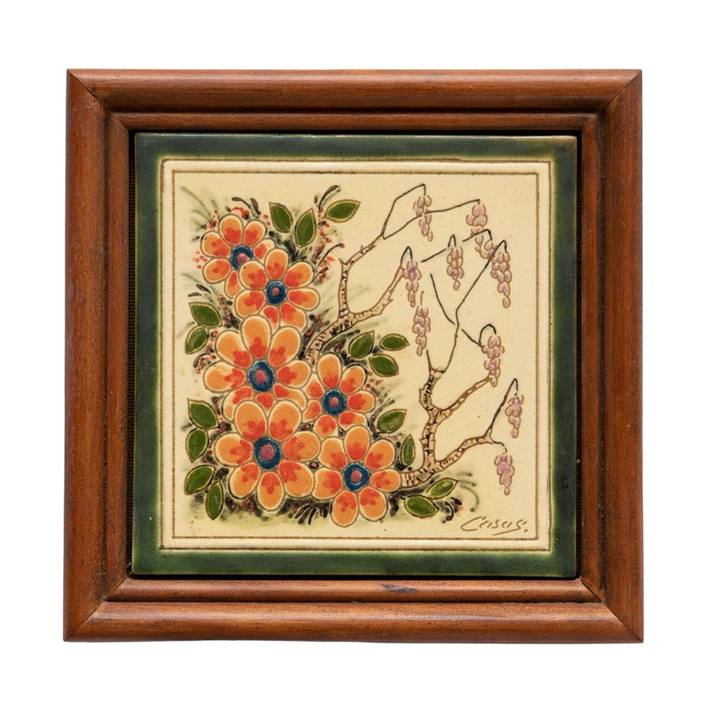 Casas Ceramic Hand Painted Artwork, circa 1960 For Sale