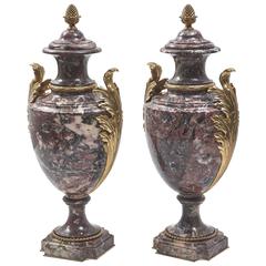 Pair of French 'Brèche Violette' Marble Urns by Susse Frères Paris circa 1880 