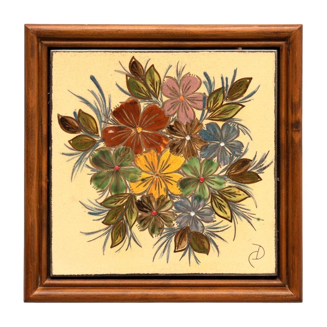 Diaz Costa Ceramic Hand Painted Artwork, circa 1960 For Sale