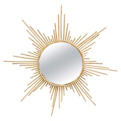 French Mid-Century Modern Handcrafted Rattan Wall Mirror - Circa 1960