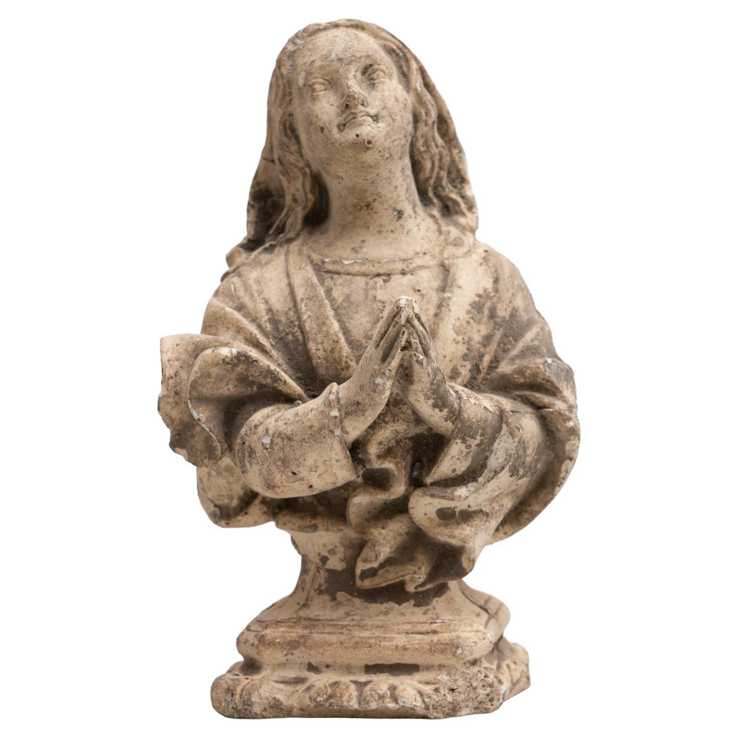 Plaster Praying Virgin Traditional Figure, circa 1950 For Sale