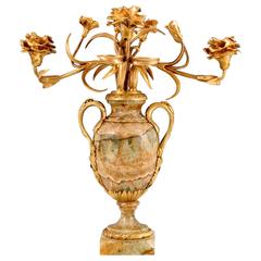 Vase bougeoir ancien Louis XVI monté en ormolu vert fluorine