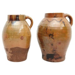 Set di due ceramiche tradizionali rustiche dipinte a mano del 19° secolo