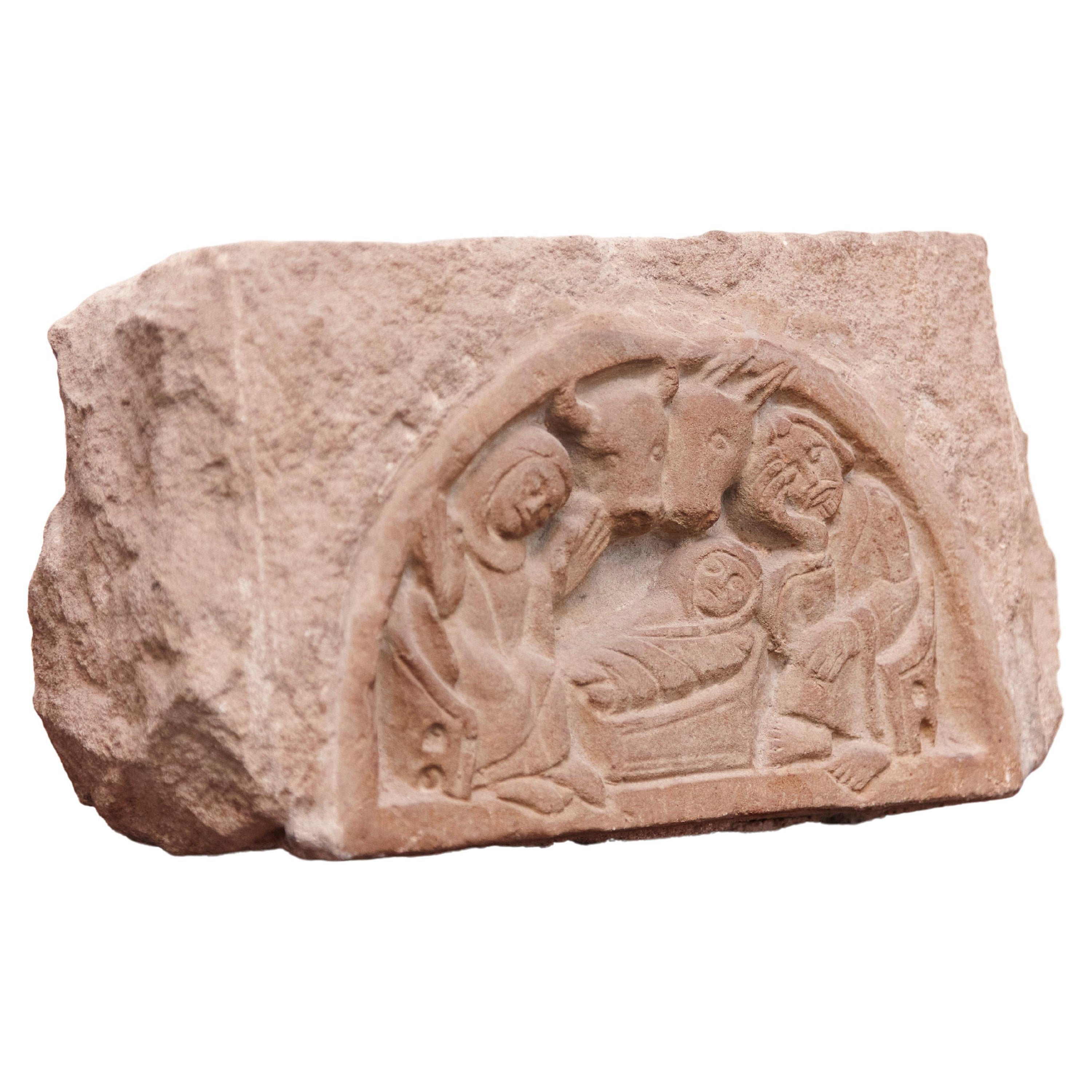 Escultura de piedra grabada de la Natividad, hacia 1930