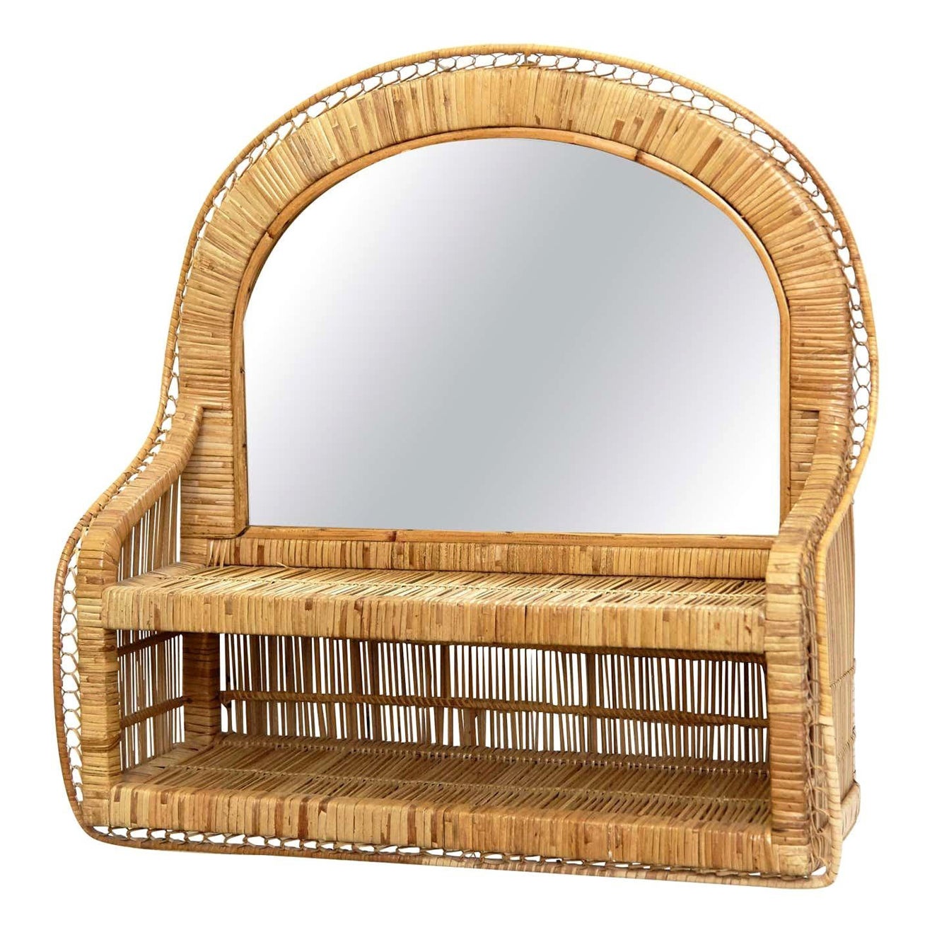Mid-Century Modern-Spiegel aus Rattan, handgefertigt, Französische Riviera, um 1960