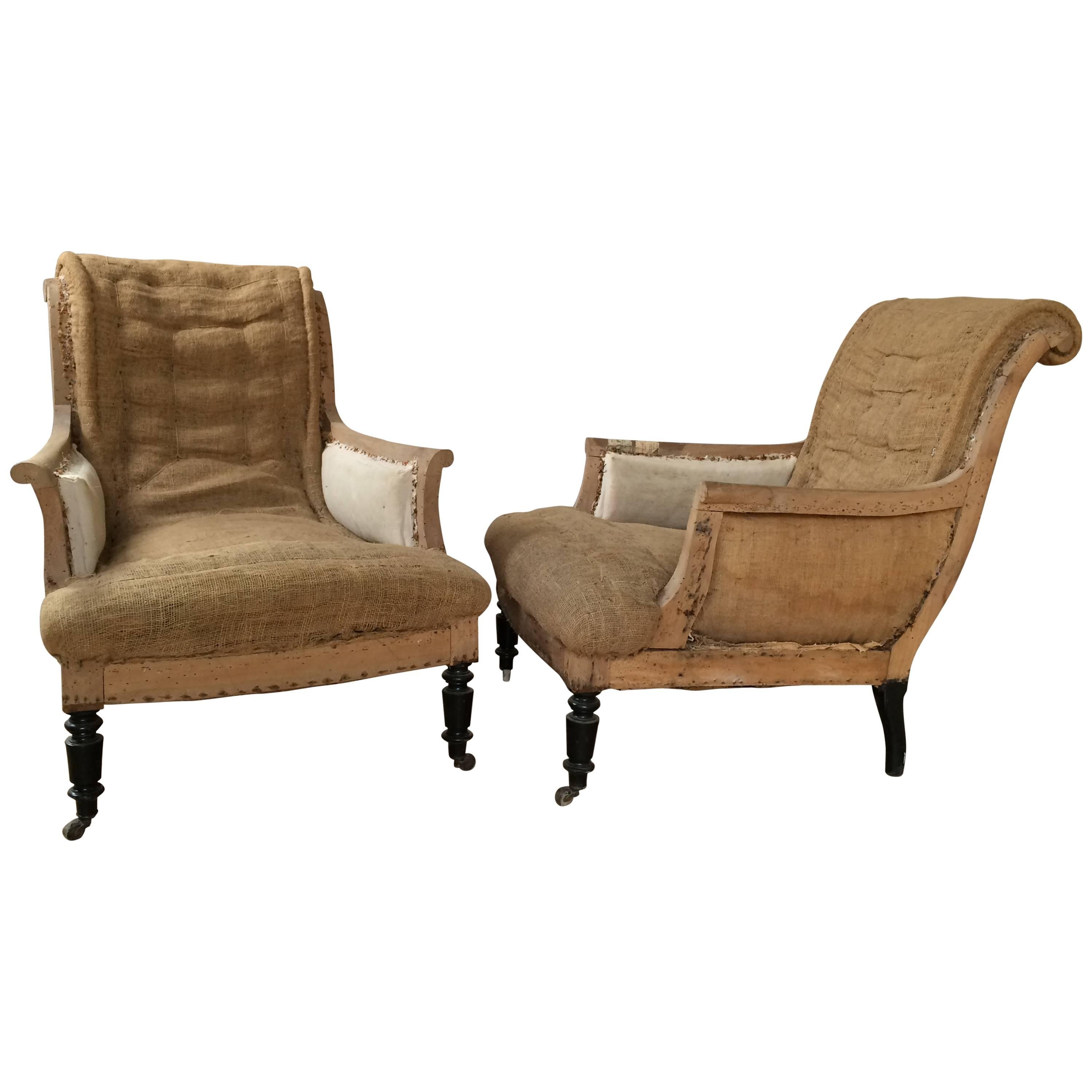 Pair of French Scroll Back Salon Chairs