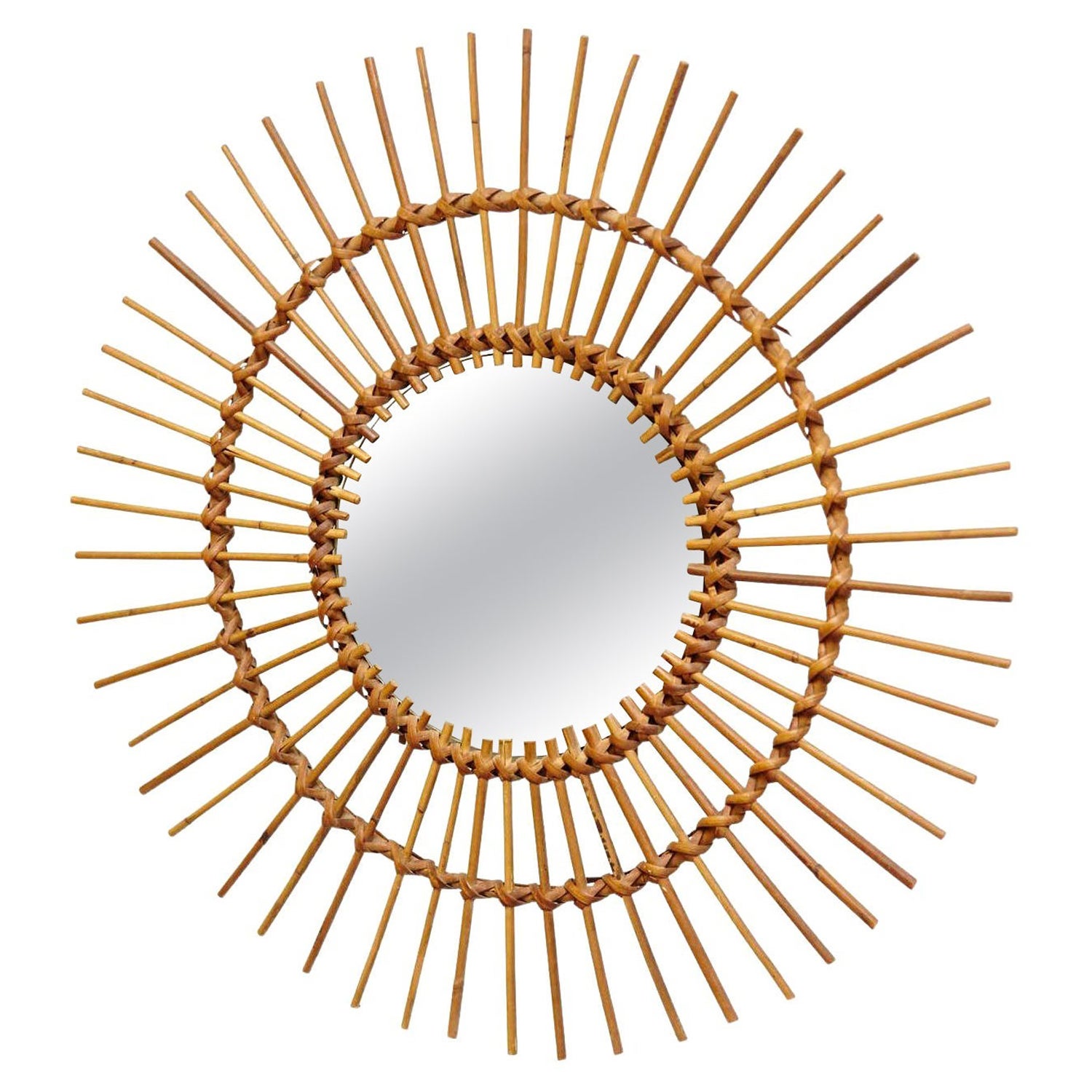 Miroir moderne du milieu du siècle en bambou et rotin Handcraft, circa 1960