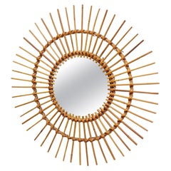 Mid-Century Modern Mirror Bamboo Rattan Handcrafted, circa 1960