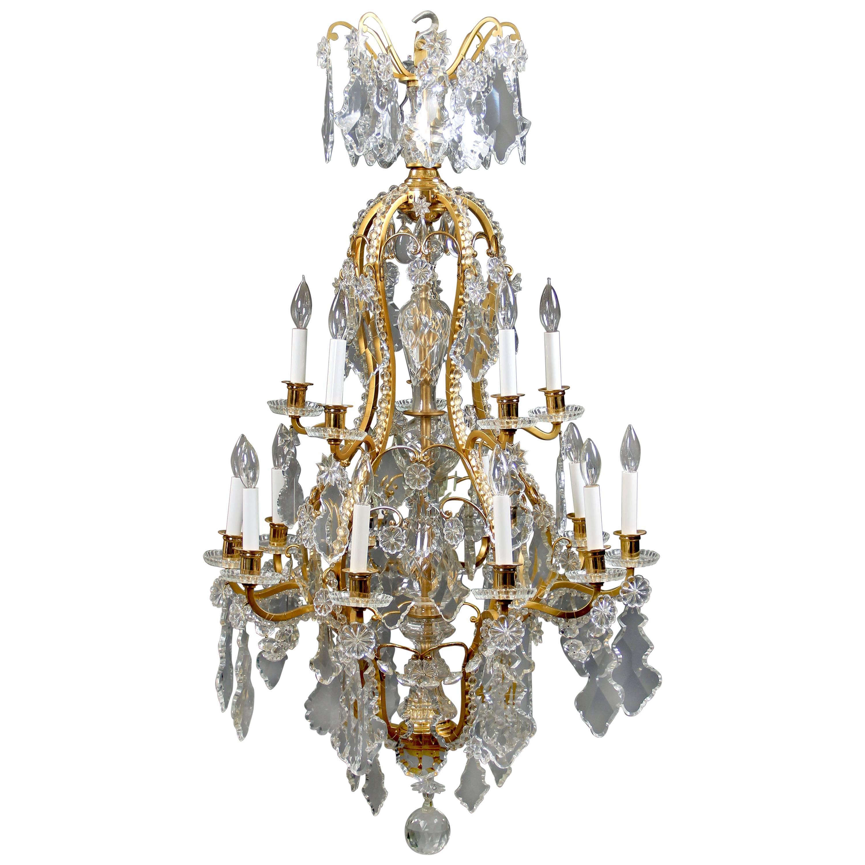  Late 19th Century Gilt Bronze and Baccarat Crystal Fifteen-Light Chandelier For Sale