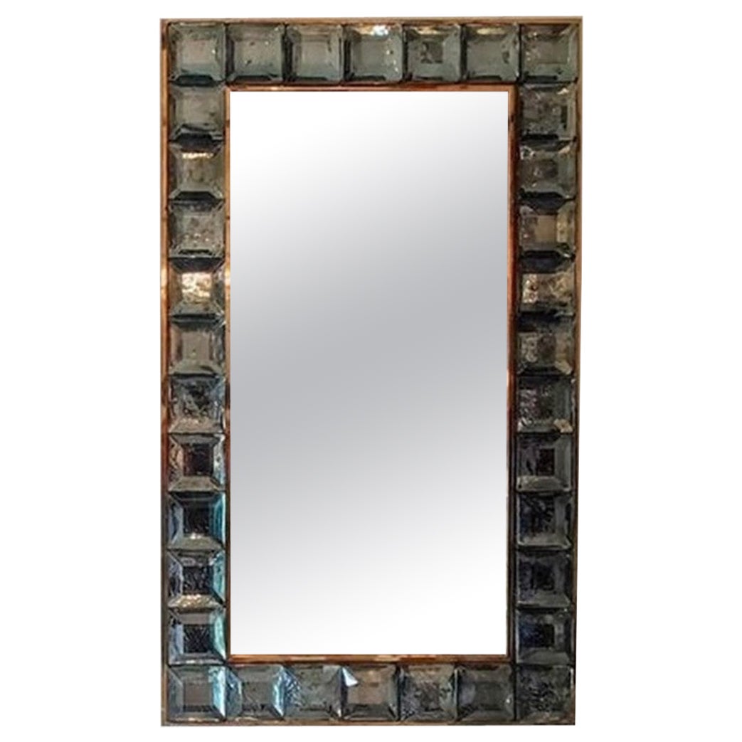 Miroir en verre de Murano vert céladon et laiton