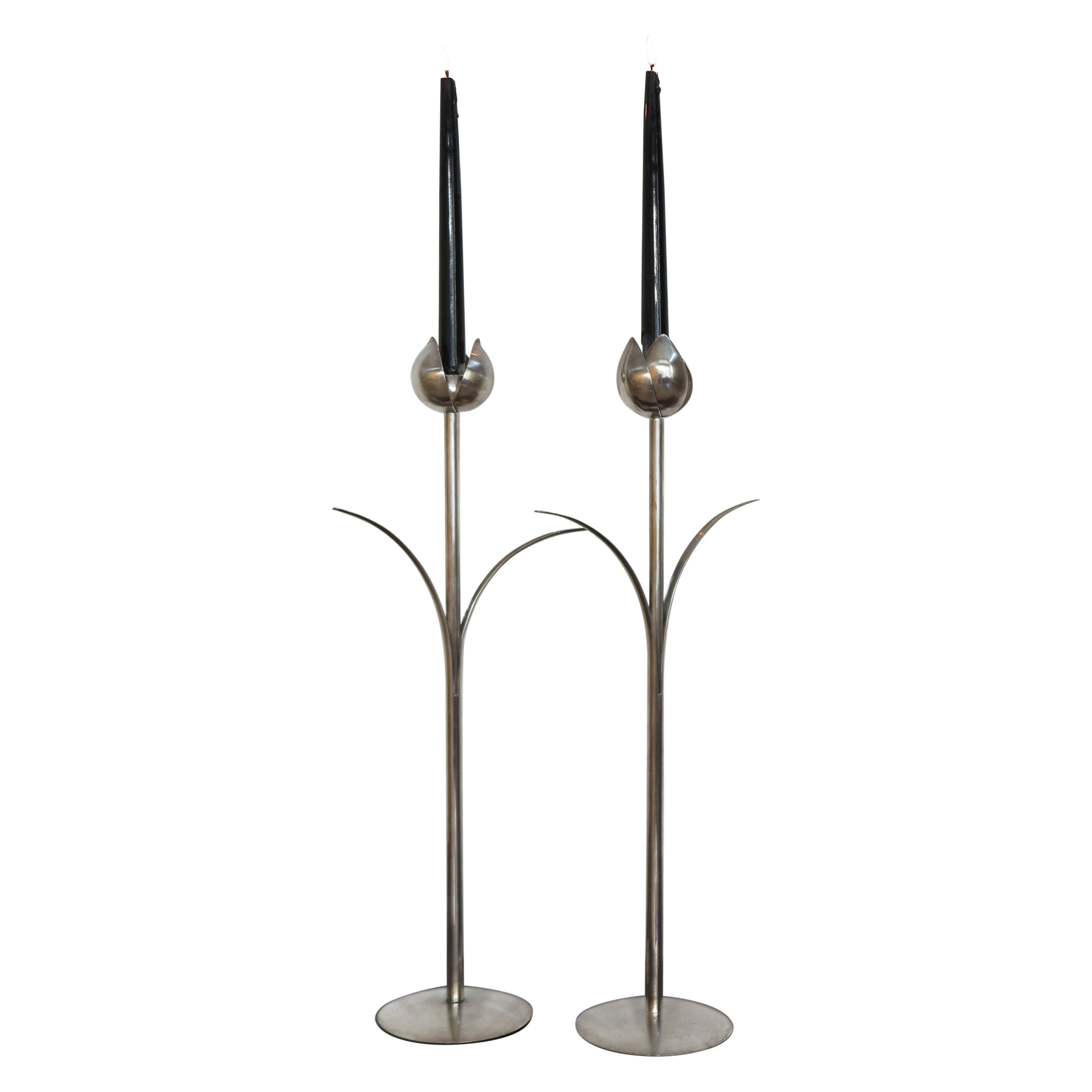 Candelabros Mesa plateados italianos, años 70