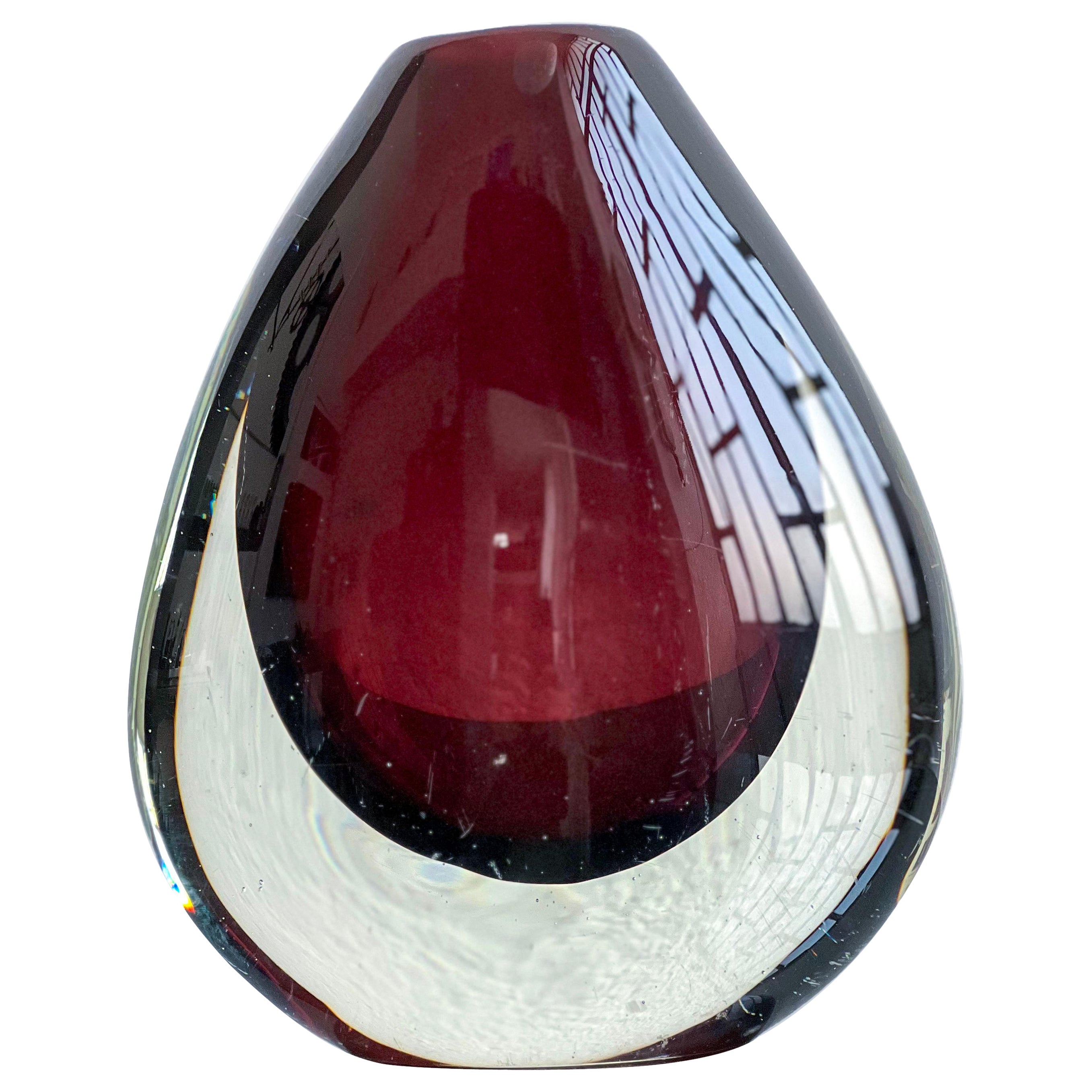 Vaso di Murano Glasserso d'epoca, Sommerso, di Flavio Poli per Seguso, Borgogna
