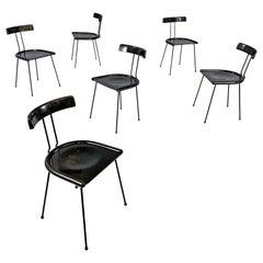 Italian modern black wood and metal chairs with rounded profiles, 1980s