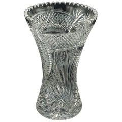 Tall Vintage Crystal Flower Vase, English, Cut Glass, Decorative, Mid Century