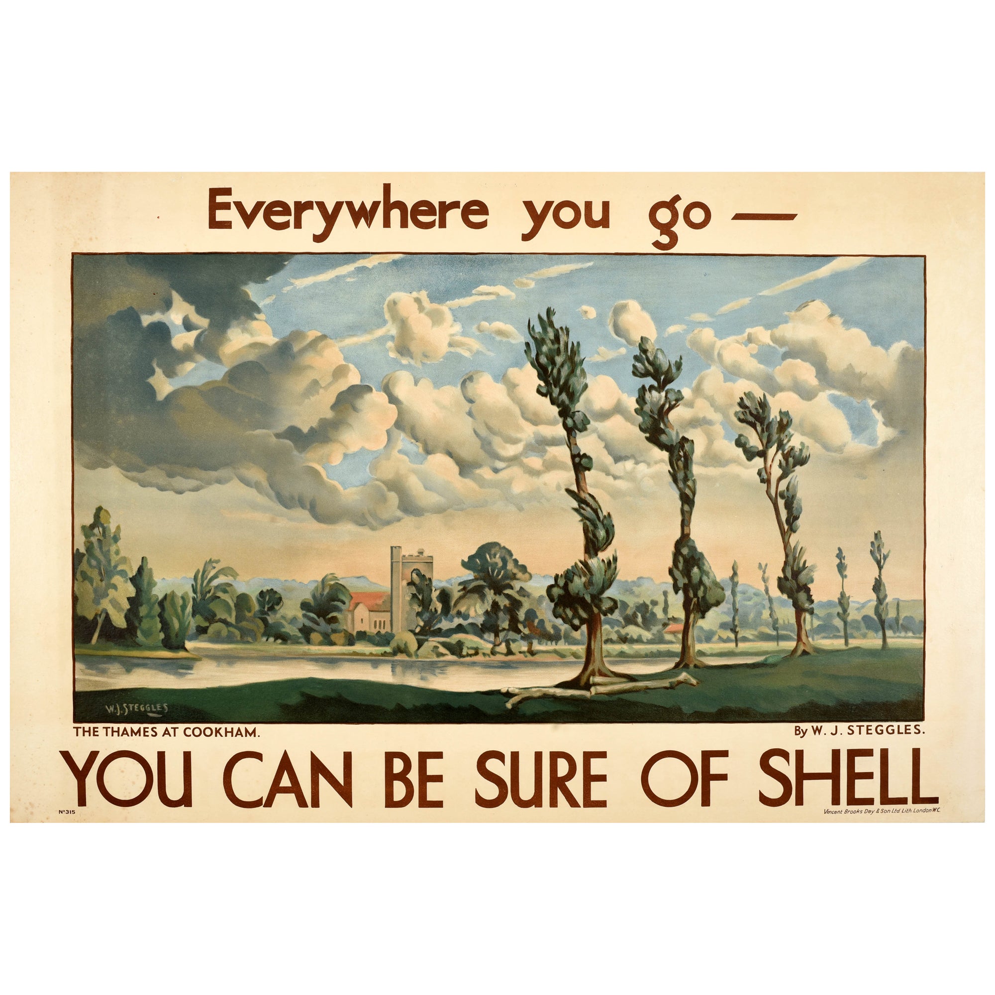 Póster Original Vintage Everywhere You Go Sure Of Shell Thames Cookham Steggles