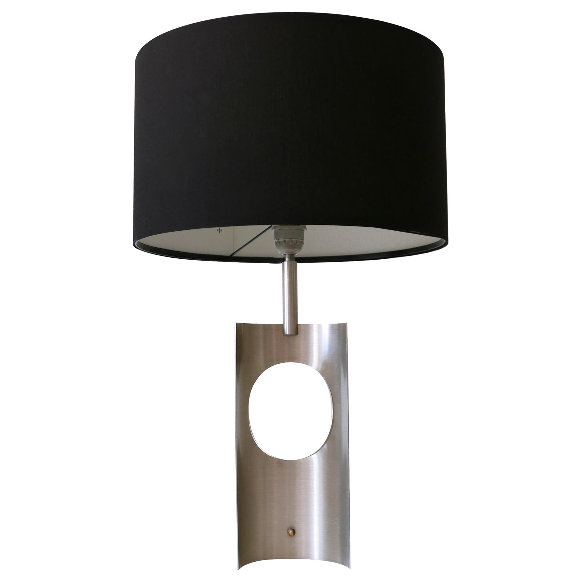 Rare & Elegant Mid Century Modern Brushed Aluminum Table Lamp France 1970s For Sale