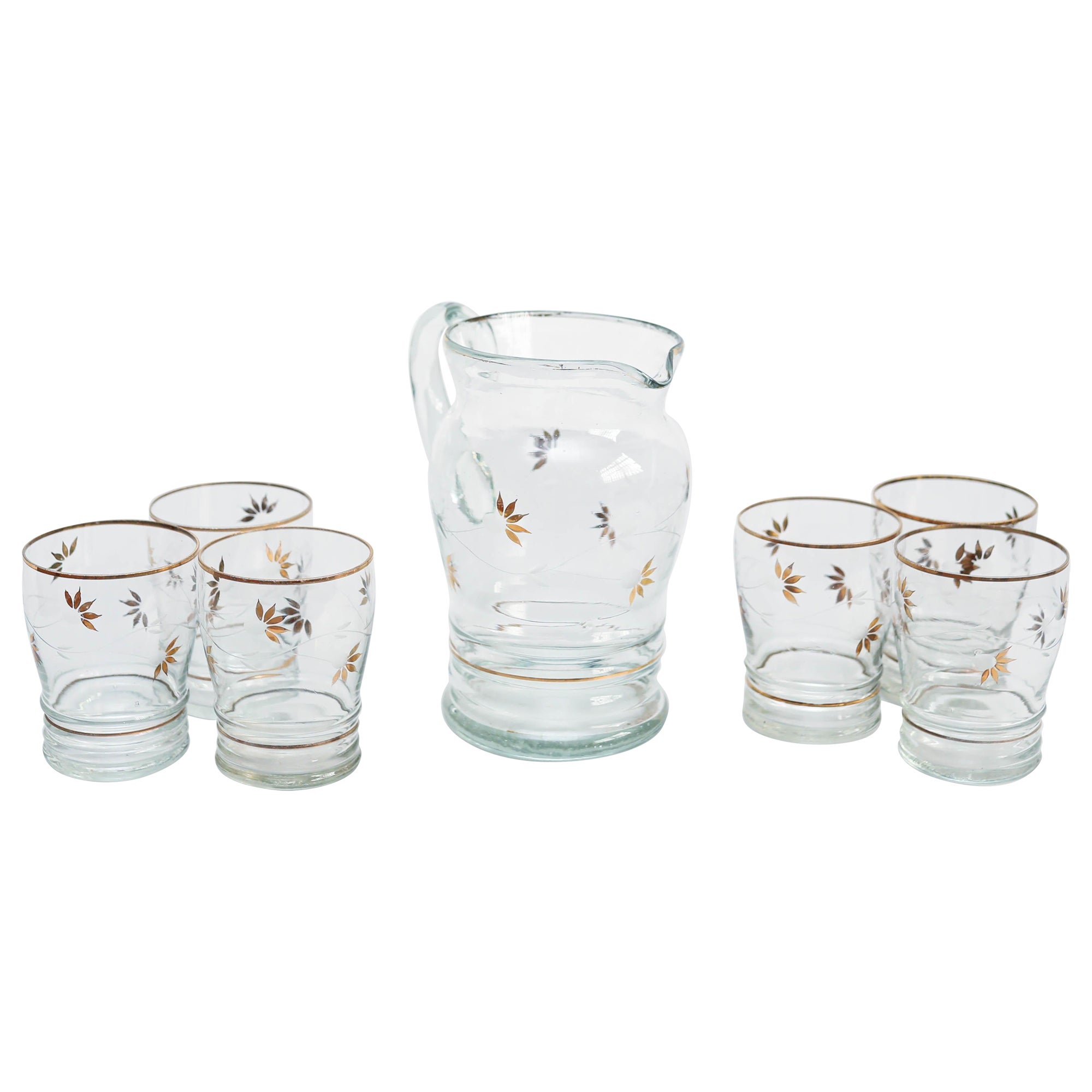 Set di sette vasi e bicchieri di vetro antichi, circa 1970