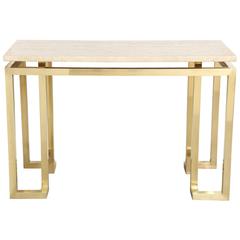 Bronze and Travertine Console Table by Luten Clarey Stern