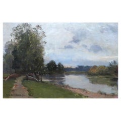 Un bel paesaggio del XIX secolo ispirato a Barbizon di W.E. Atkinson, OSA canadese. ARCA