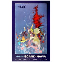 Original Vintage Travel Poster Pleasant Scandinavia SAS Airline Otto Nielsen