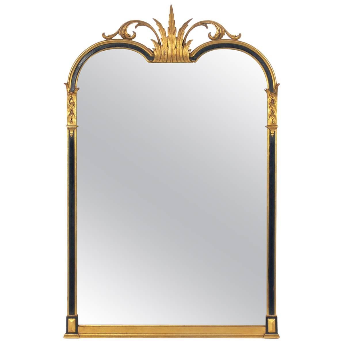 Elegant Black and Gold Italian Mirror, circa 1940s