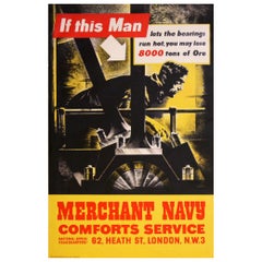 Original Vintage War Propaganda Poster Merchant Navy Engine Room WWII Ore