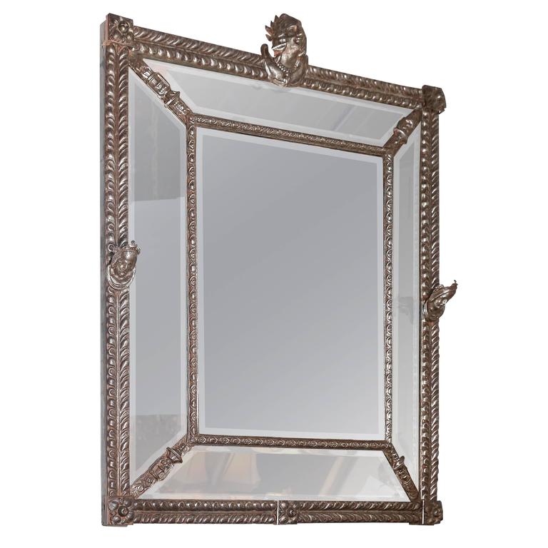 Large Beveled Mirror with Decorative Metal Frame at 1stDibs