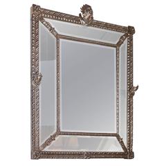 Large Beveled Mirror with Decorative Metal Frame