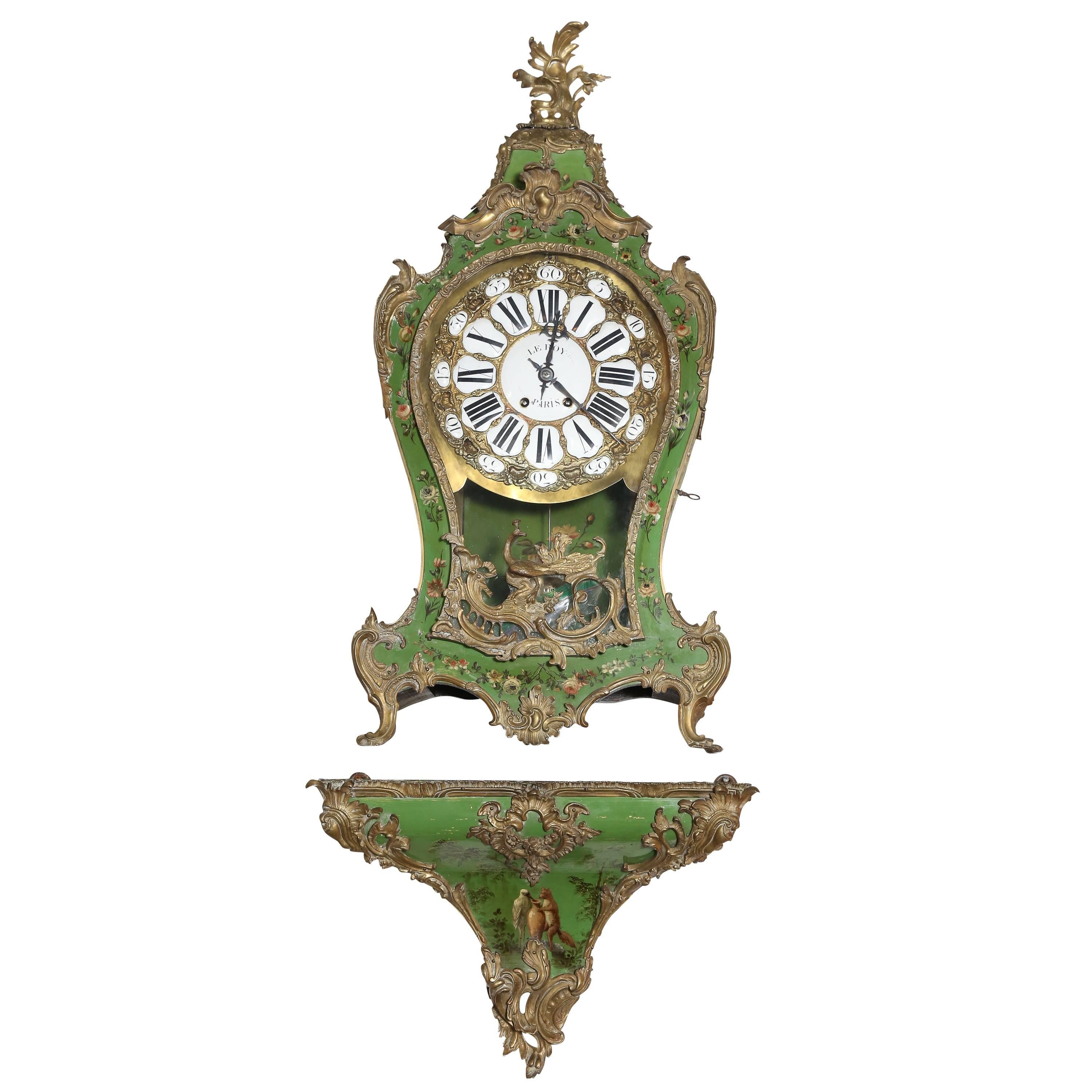  Large Pierre Le Roy Cartel Clock in Hand-Painted Case & Bracket For Sale