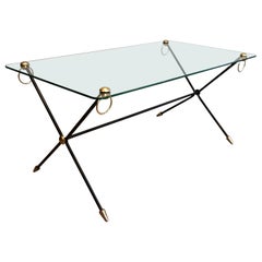 Lacquered Metal, Brass and Glass Coffee Table by Jacques Adnet