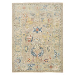 Apadana's Modern Beige Sultanabad Wool Rug With Allover Design