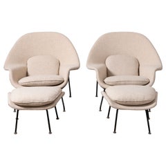 Early Production Pair of Womb Chairs & Ottomans by Eero Saarinen for Knoll