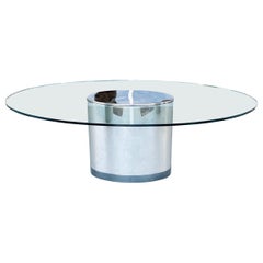 Stainless Steel and Glass Oval Dining Table Cini Boeri Style Pace