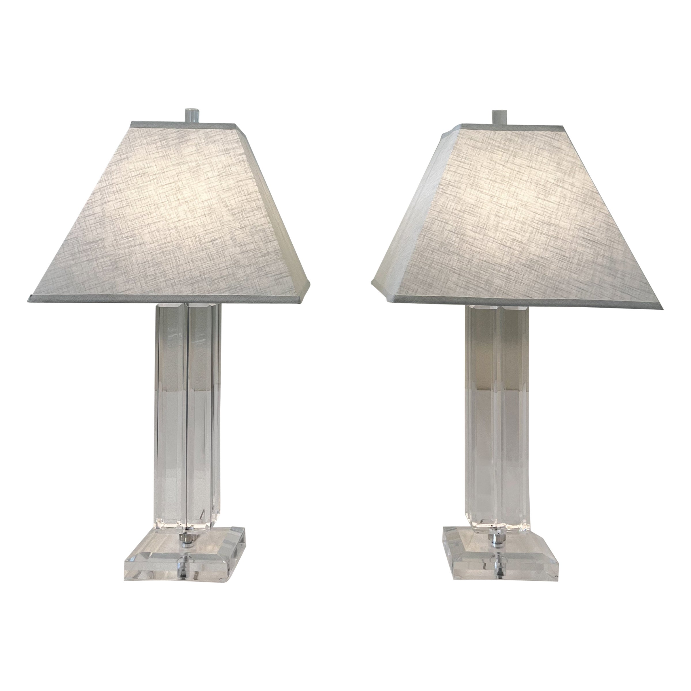 Pair of Lucite and Chrome Table Lamps
