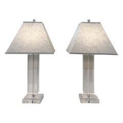 Pair of Lucite and Chrome Table Lamps