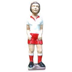 Vintage Football Player Sculpture, Red and white Soccer Outfit
