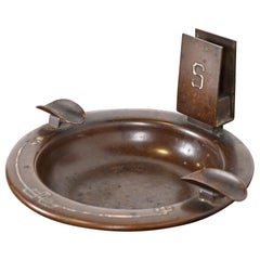 Cenicero Heintz Arts & Crafts de plata de ley sobre bronce con caja para cerillas
