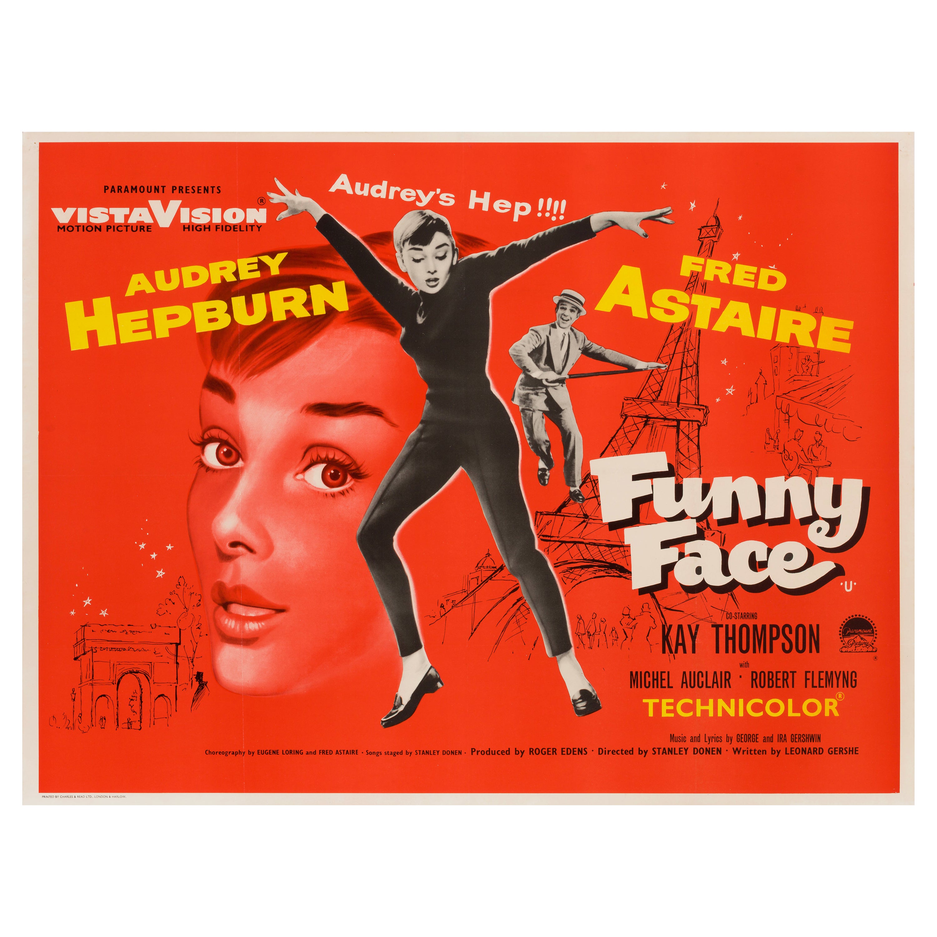 Audrey Hepburn 'Funny Face' Original Vintage British Quad Movie Poster, 1957