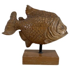 20th Century French Mid-Century Modern Wood Fish Statuette - Vintage Décor