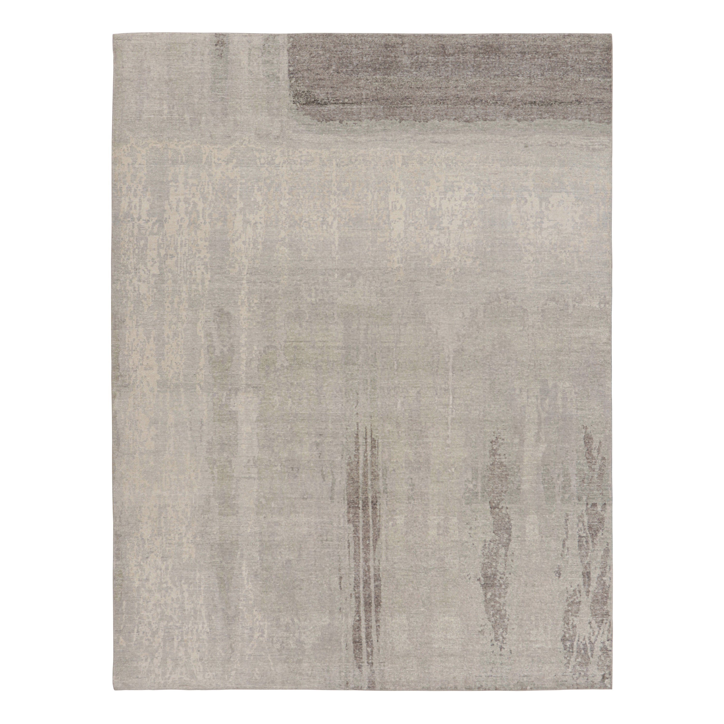 Rug & Kilim's Modern Distressed Rug in Grau mit abstrakten, minimalistischen Mustern