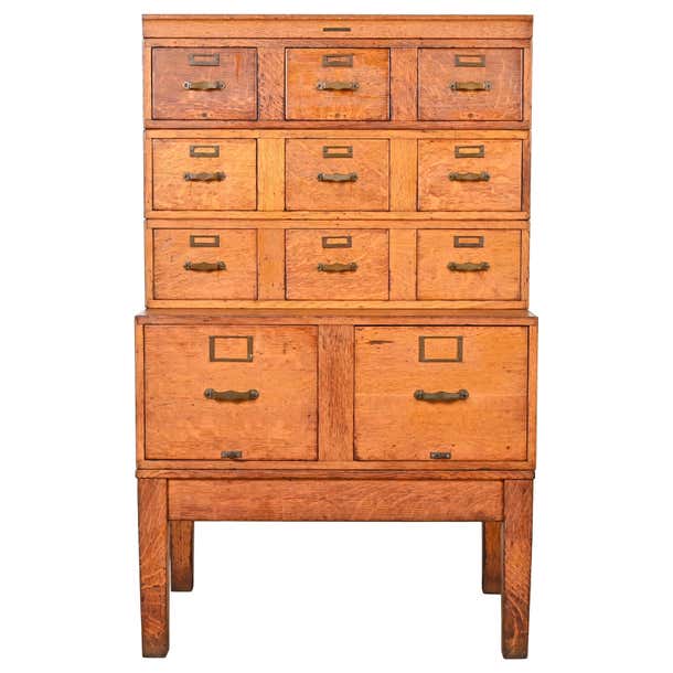 Antique Arts and Crafts Tiger Oak 11Drawer Library Card Catalog File
