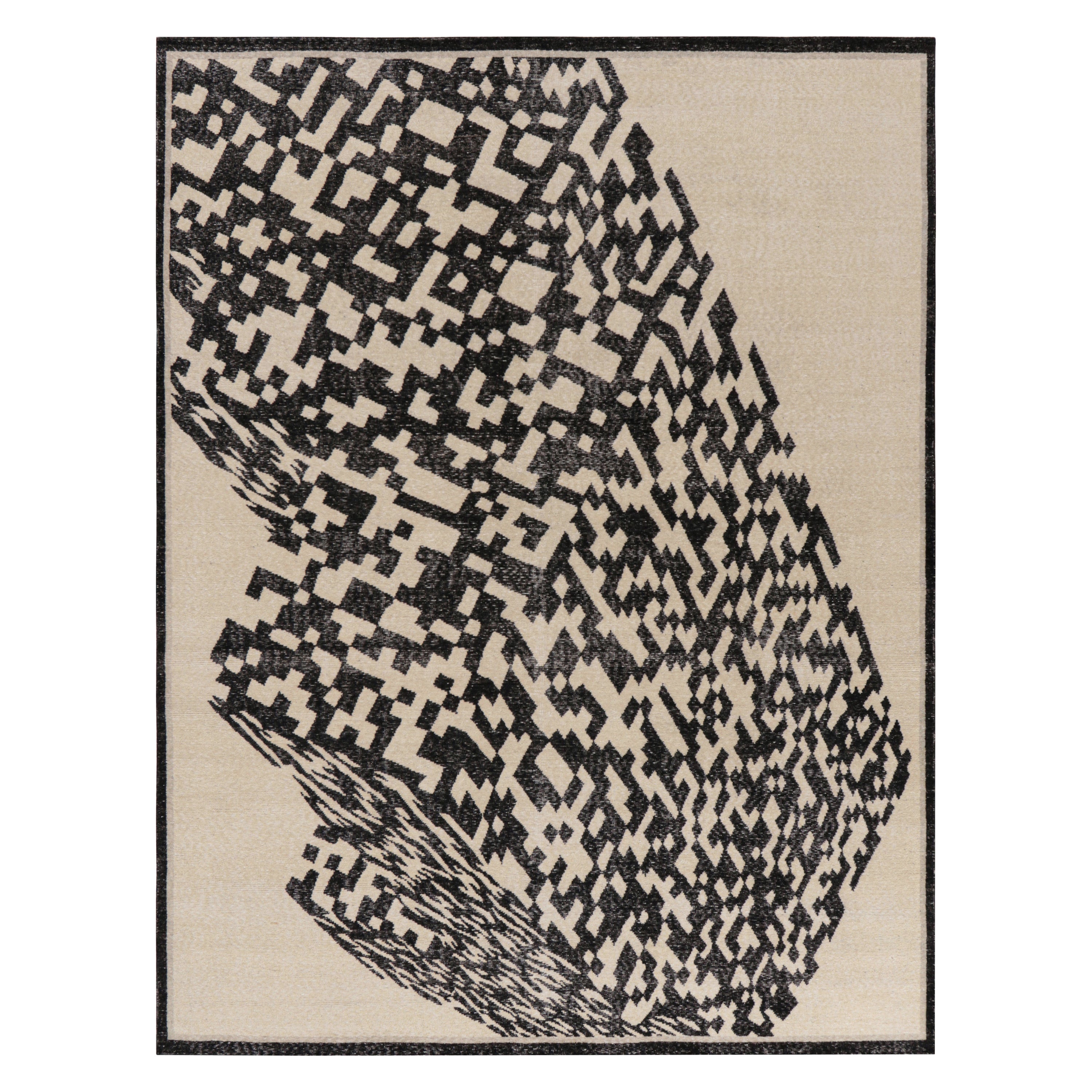 Rug & Kilim's abstrakter Teppich in Elfenbein & Schwarz mit geometrischen Mustern