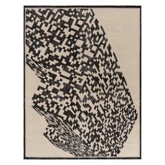 Rug & Kilim’s Distressed Abstract Rug in Ivory & Black Geometric Patterns