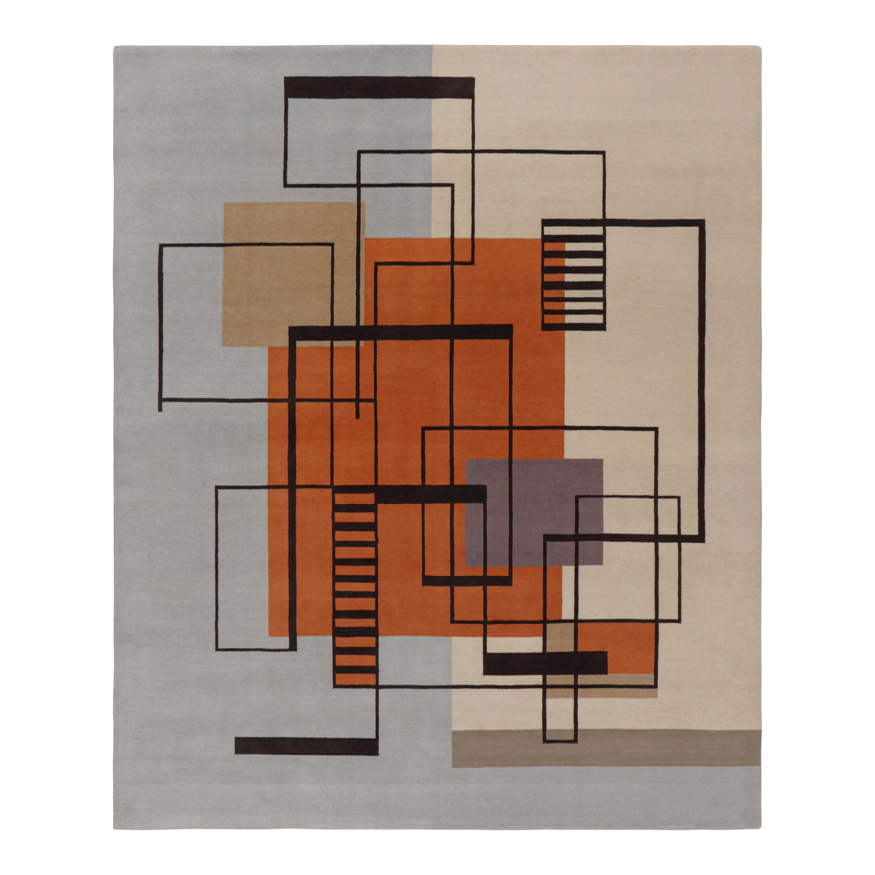 Rug & Kilim's French Art Deco Style Rug in Blue & Beige with Geometric Patterns (Tapis français de style art déco à motifs géométriques)