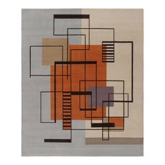 Rug & Kilim’s French Art Deco Style Rug in Blue & Beige with Geometric Patterns