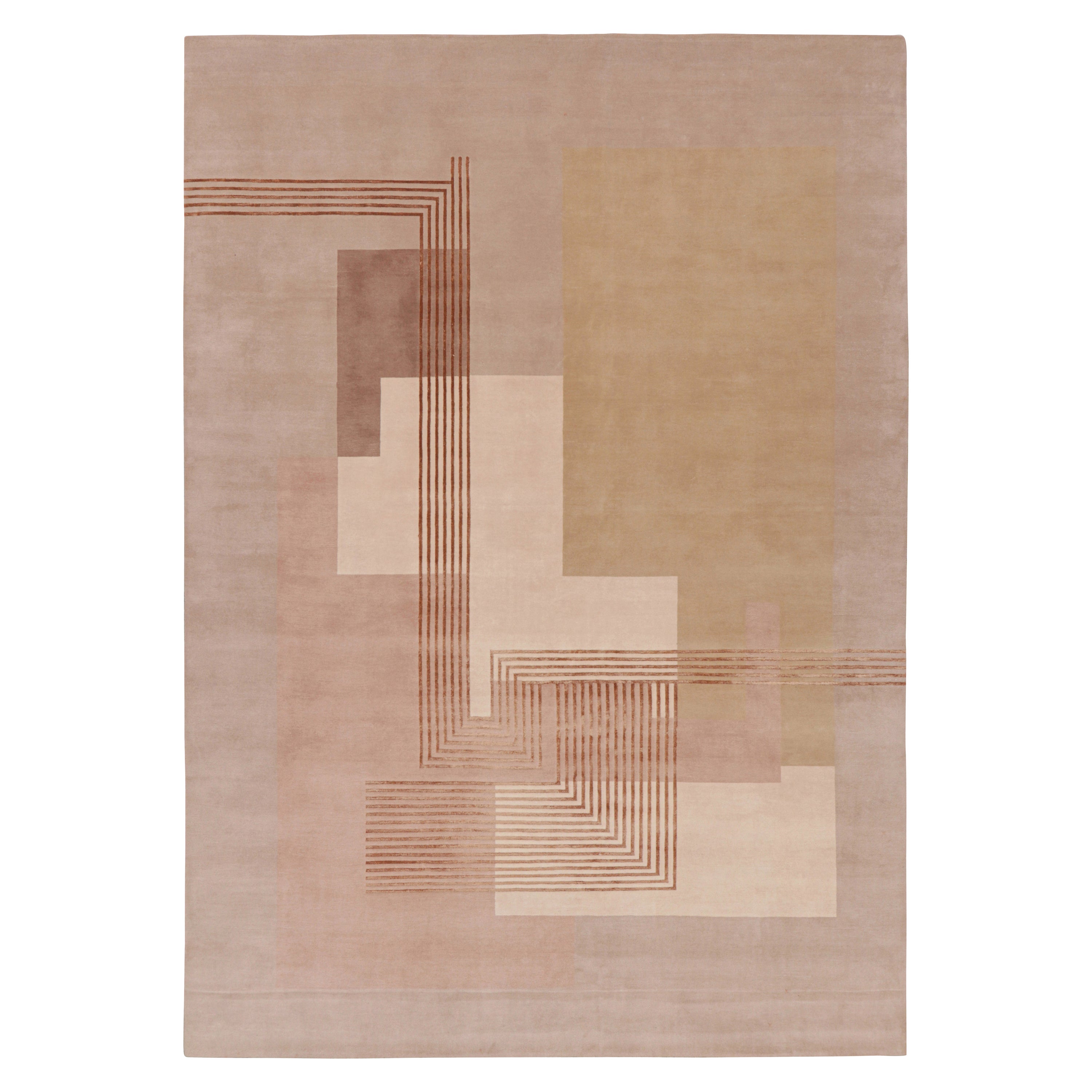 Alfombra francesa de estilo Art Déco de Rug & Kilim en rosa con motivos geométricos