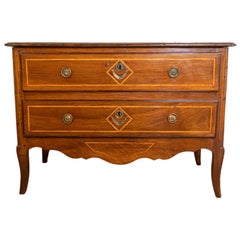 French Directoire Two-Drawer Walnut Commode with Banded Inlay from Provence
